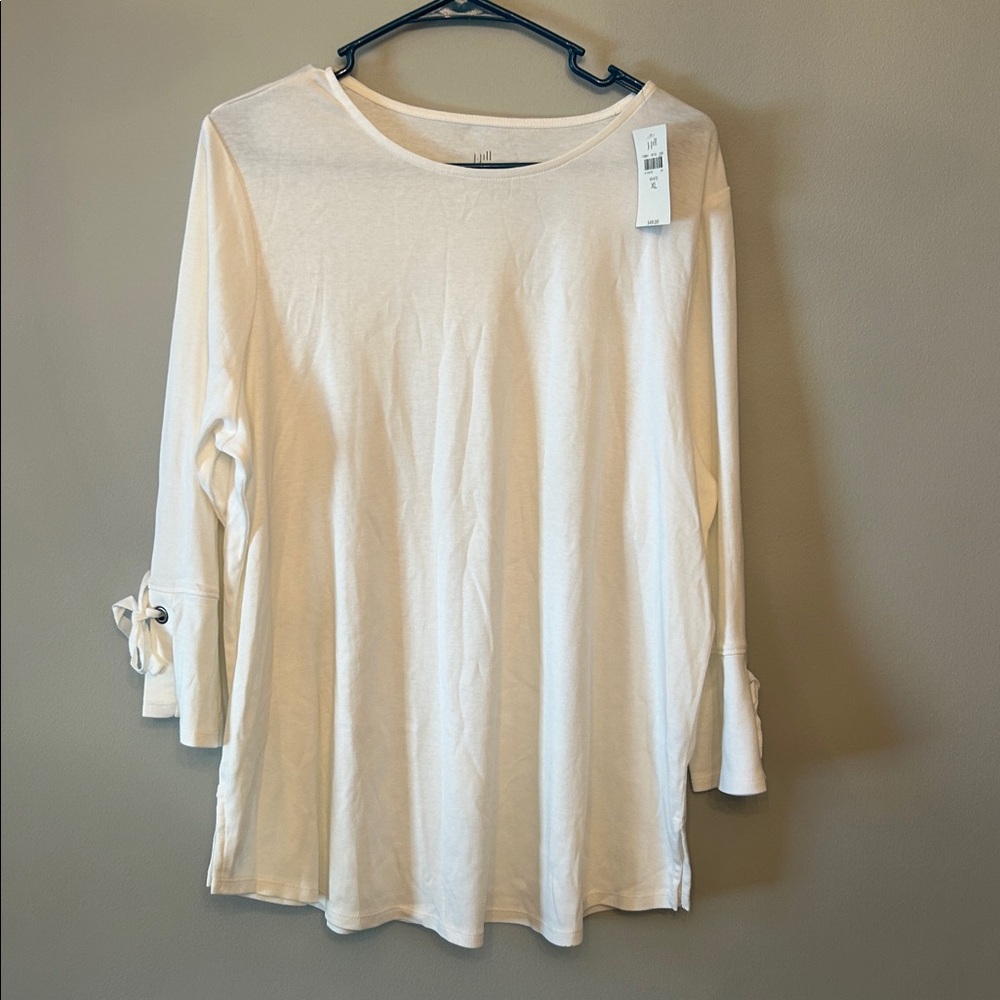 J. Jill Pima Tie-Sleeve Tee, White, Size XL, New with Tags